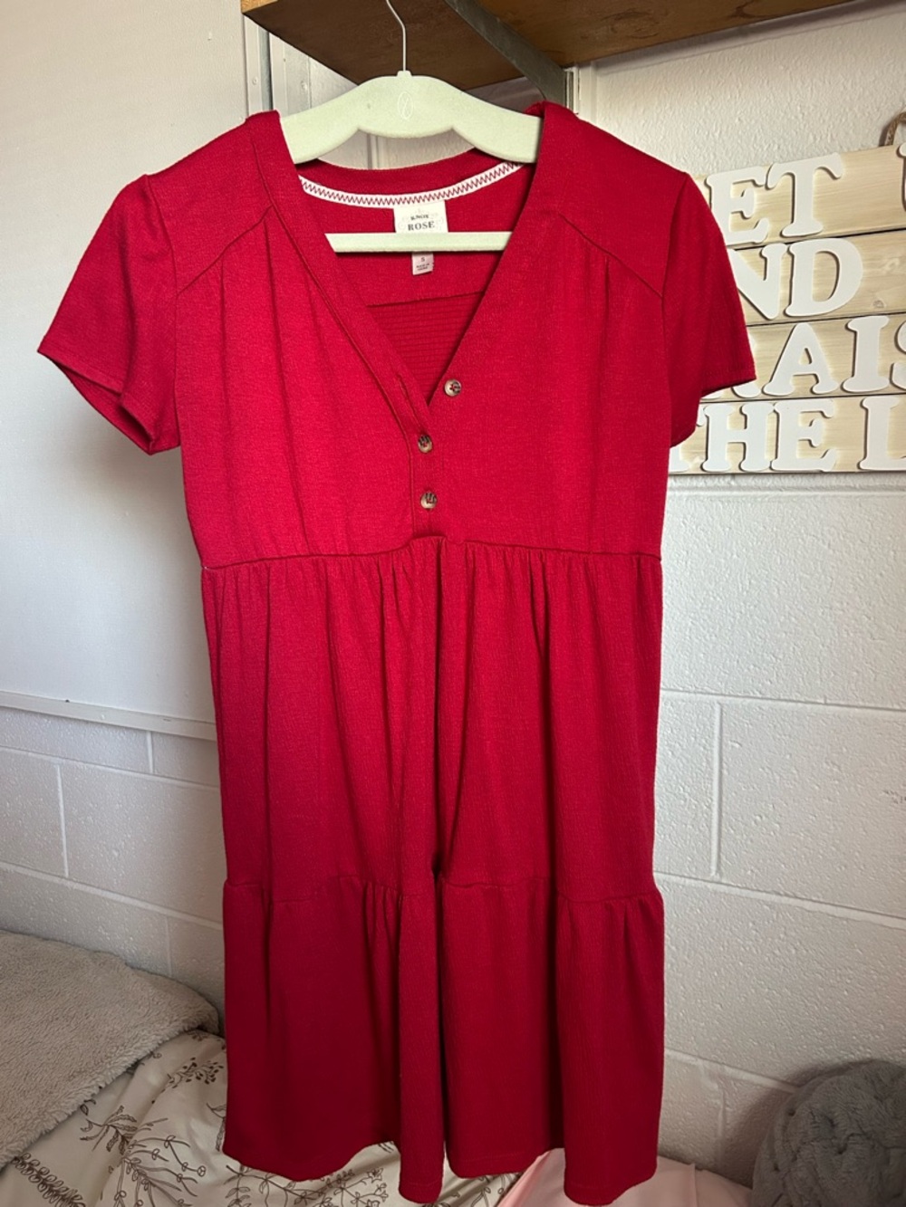 Knox Rose Red Short-Sleeve Tiered Button-Front Dress